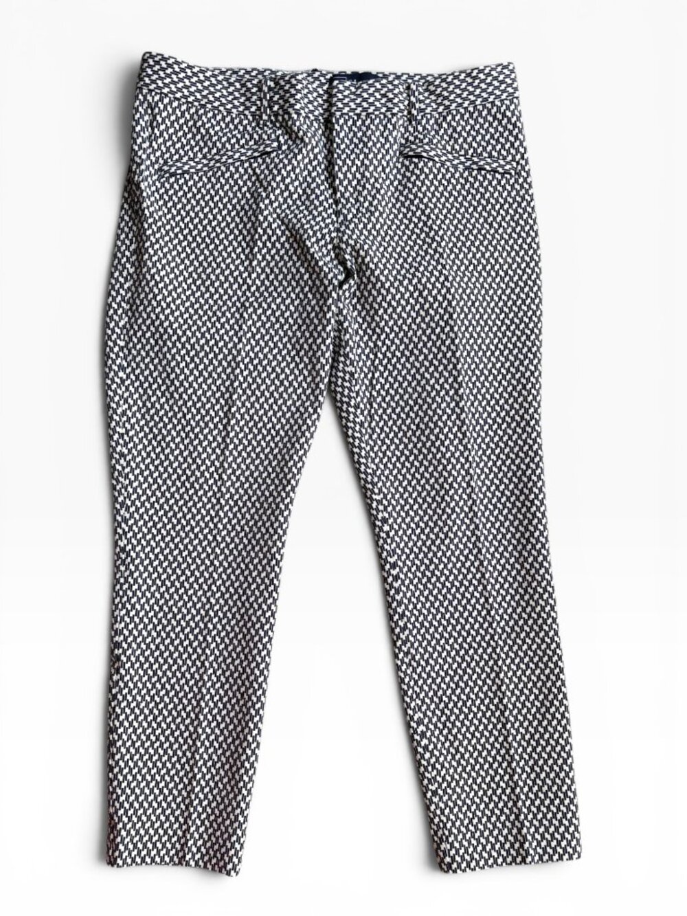 GAP Navy White Geometric Print Ankle Pants Stretch Slim Career Size 12 - Picture 2 of 15
